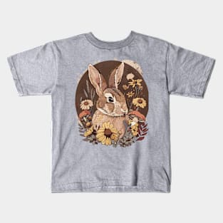 Vintage Spring Flowers Cottagecore Moon Rabbit Woodland Forest Kids T-Shirt